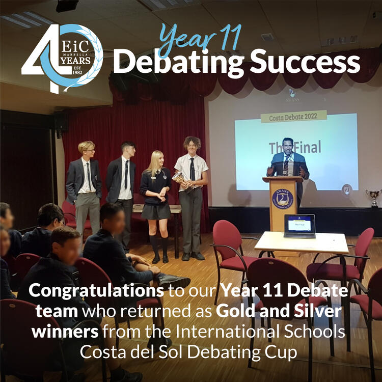 Gold and Silver winners from the International Schools Costa del Sol Debating Cup in an all EIC Final